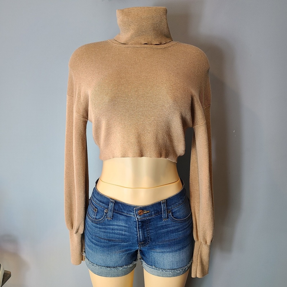 WILFRED ARITZIA Sweater Size Small Rebecca Turtleneck Cropped Wool Cotton Brown